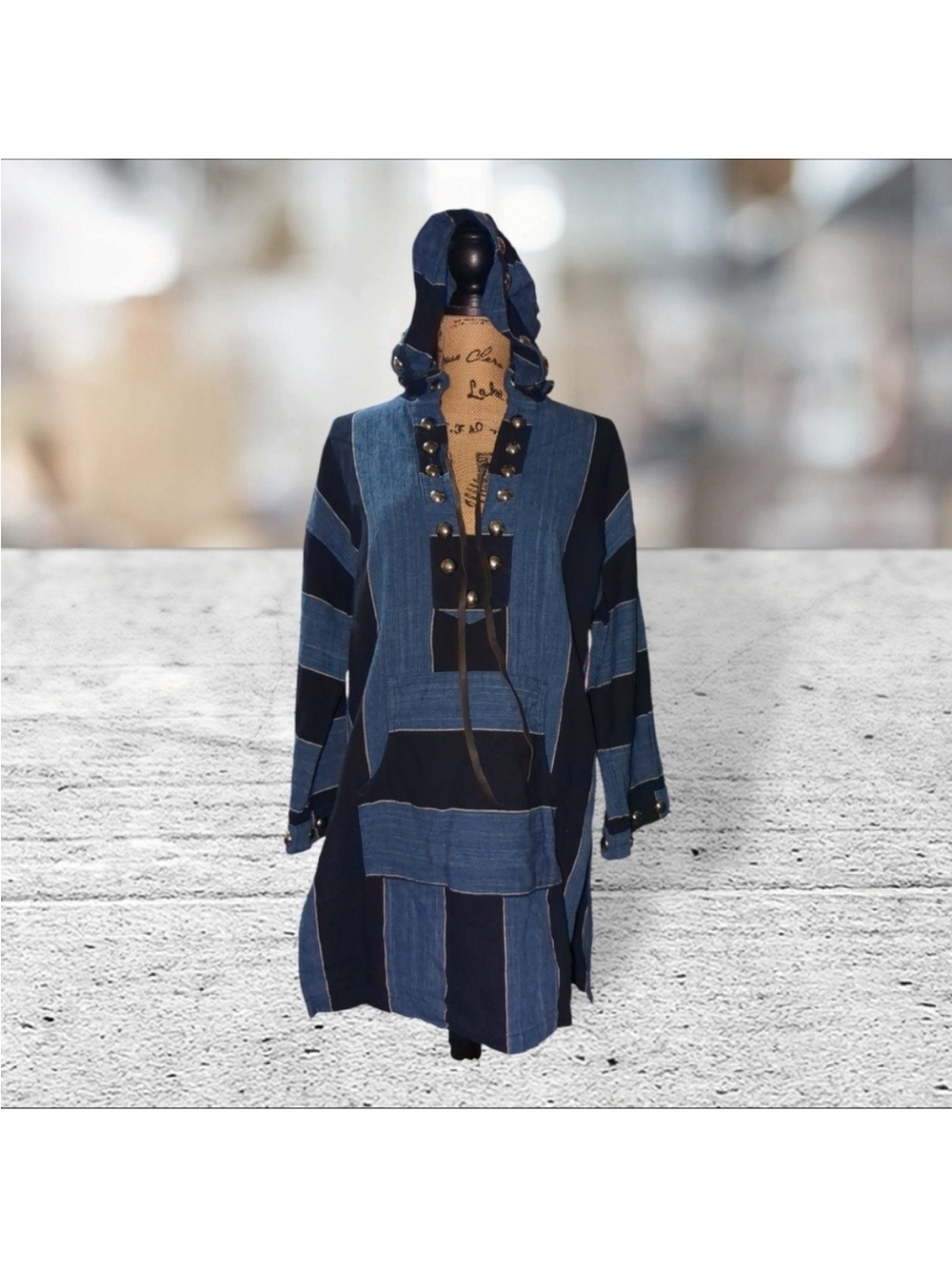 Citizens Of Humanity Blue and Black Striped Tunic with Metal Studs